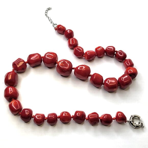 Natural Red Coral Irregular Beads Necklace - Picture 4 of 13